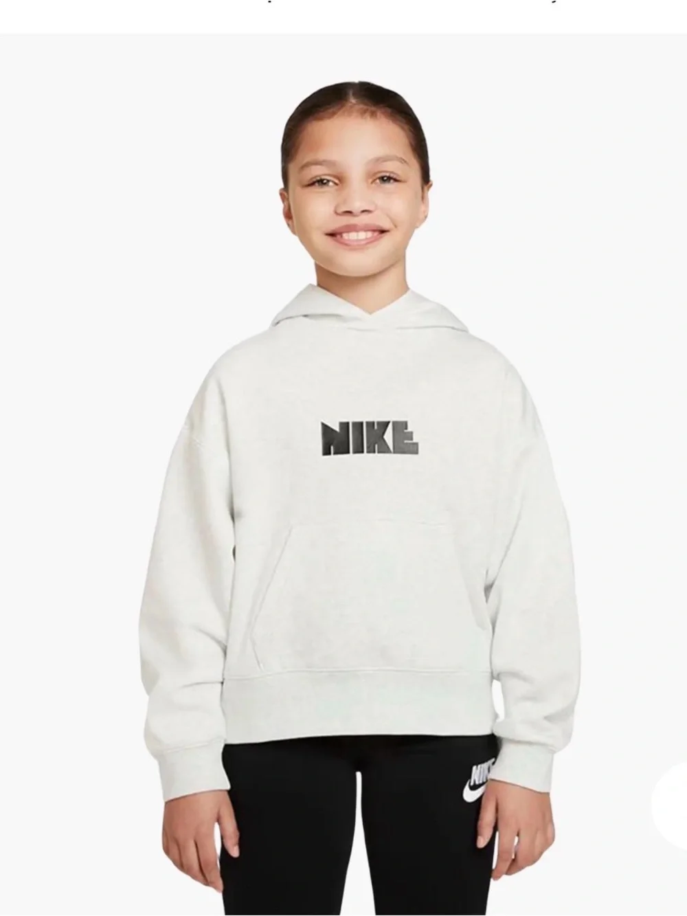 Nike Kids White Pullover Hoodie with Black Logo
